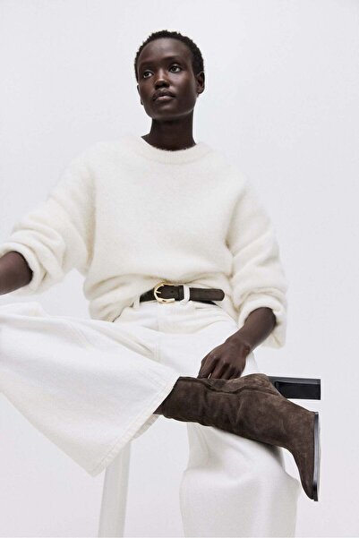 H&M حذاء جورب من الجلد المدبوغ بكعب