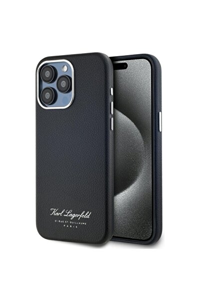 Karl Lagerfeld Θήκη για iPhone 15 Pro, Σκληρή Δερμάτινη Θήκη με Μονόγραμμα, Μ...