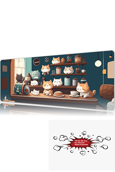 urzuva Cat Cafe Harmony 2 90x40 4MM Kalınlık Premium Gaming oyuncu mousepad, ...