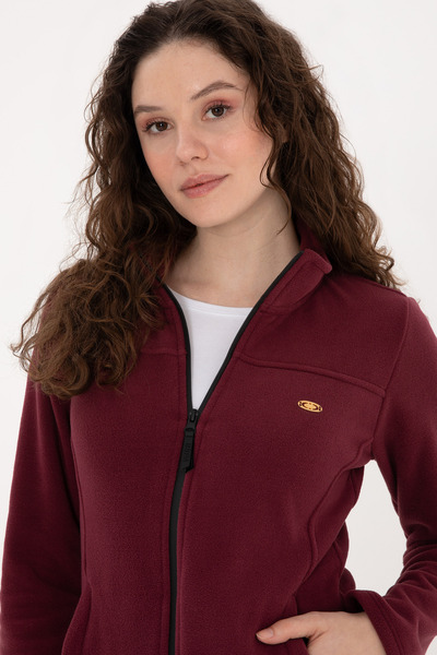 U.S. Polo Assn. Women's Burgundy Zippered Mock Neck Fleece Sweatshirt 50316729-Vr177