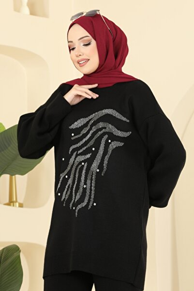 ModaMerve Stone Embroidered Knitwear Set 1106Mt581-Ms Black