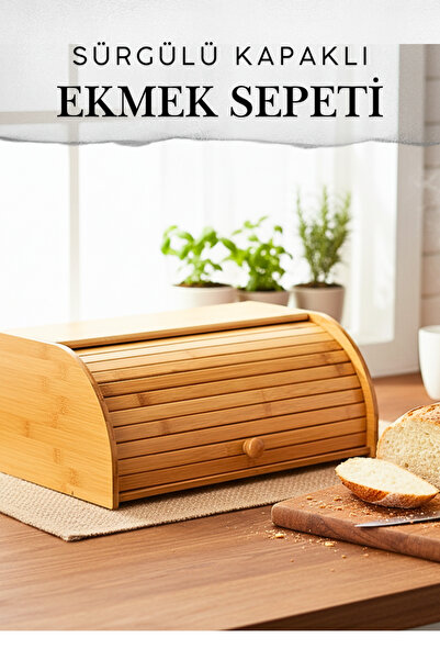 Penthouse Bread Storage Box with Bamboo Sliding Lid, Roll Bread Box, Bread Cabinet