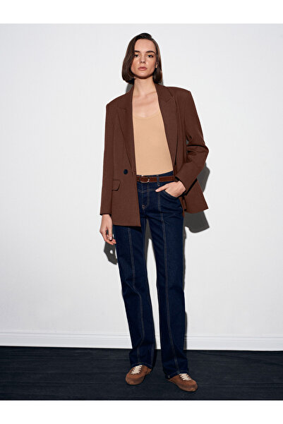 Dilvin 72087 Belted Stitching Detail Jean-Dark Blue