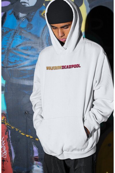 Fuddy Moda Unisex Wolverine Deadpool Back Printed Hooded Sweatshirt, Oversized Movie Themed Hoodie