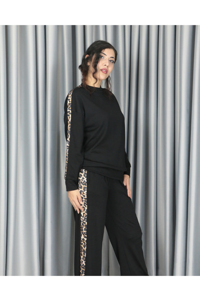 Femella Women Fashion Set cu textură moale din modal și dungi leopard pe late...