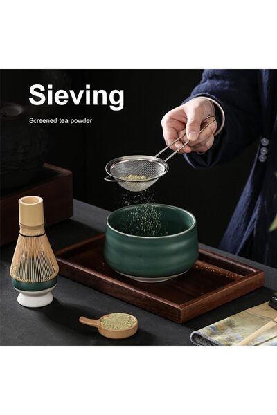COOYA 7 PCS Matcha Tea Set,Made of Food-grade Ceramic Material & Bamboo,for Matcha Tea Lovers,Dark Green
