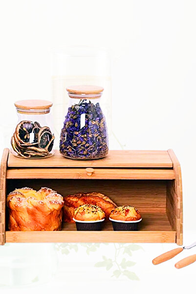 Penthouse Bread Storage Box with Bamboo Sliding Lid, Roll Bread Box, Bread Cabinet