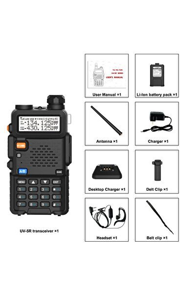 BAOFENG جهاز إرسال واستقبال محمول متين UV-5R، لاسلكي ثنائي الاتجاه، نطاق مزدوج، إضاءة LED، قابل لإعادة الشحن