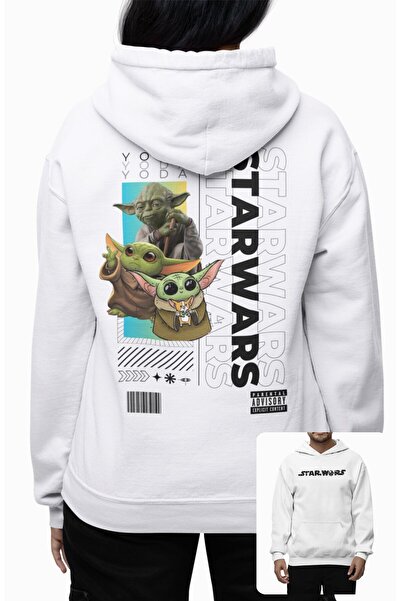 Fuddy Moda Unisex Baby Yoda Back Printed Hooded Sweatshirt, Oversized Star Wars Themed Hoodie