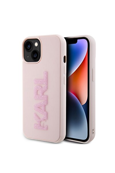 Karl Lagerfeld Carcasă pentru iPhone 15, design 3D, roz