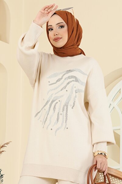 ModaMerve Stone Embroidered Knitwear Set 1106Mt581-Ms Stone