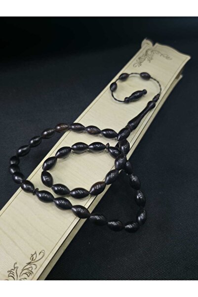 sarıyer silver Ebony Wood Natural 33-Grain Prayer Beads with Systematic Tassel Design