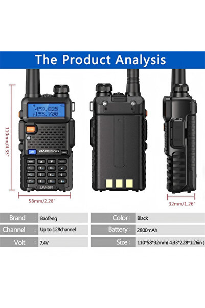 BAOFENG 2pcs UV-5R Walkie Talkies, Two-Way Radios, Dual Band, Handheld Transceiver,LED Light