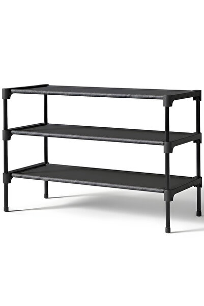 Elindor Organizator de pantofi ®, suport mare pentru pantofi cu 3 niveluri, fără găuri, papuc metalic, 30 × 70 × 47 cm, negru