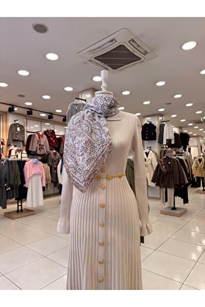 KUQOS Simple Sparkle Patterned Scarf Beige