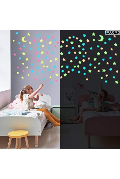 LUXER Stickere Fosforescente Autoadezive Copii Pentru Perete/Mobila/Tavan, 200 Stele 3 cm si Luna 8 cm