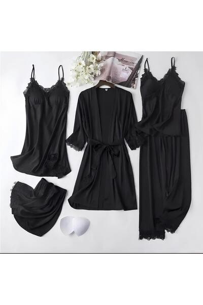 Inovius Γυναικείο σετ πιτζάμας 5 τεμαχίων από σατέν - ANI111 Μέγεθος L