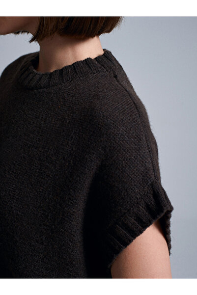 Dilvin 10839 Wool Blend Oversized Sweater-Brown