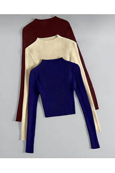 Paraf style Women's Knitwear 3-Piece Long Sleeve Crop Sweater Stylish and Com...