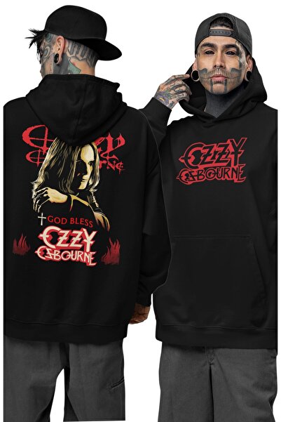 Fuddy Moda Unisex God Bless Ozzy Osbourne Back Printed Hooded Sweatshirt, Oversized Black Sabbath Hoodie