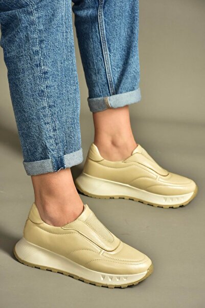 Fox Shoes U555248103 Beige Genuine Leather Casual Women's Shoes