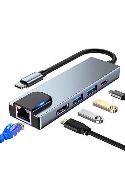 Light Nova 5in1 Type C to 4K HDMI Çevirici 2xUSB 3.0 Çoklayıcı 100W PD RJ45 E...