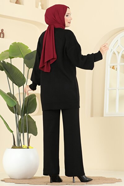 ModaMerve Stone Embroidered Knitwear Set 1106Mt581-Ms Black