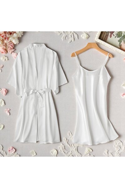 Inovius Compleu 2 Piese Dama, Halat si camasa de Noapte din Satin, Culoare Al...