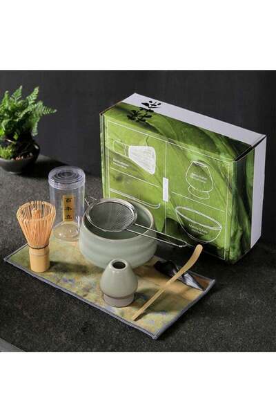 COOYA 7 PCS Matcha Tea Set,Made of Food-grade Ceramic Material & Bamboo,for Matcha Tea Lovers,Light Green