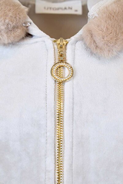 UTOPIAN Kapüşonu Kürklü Kadife Fermuarlı Sweatshirt