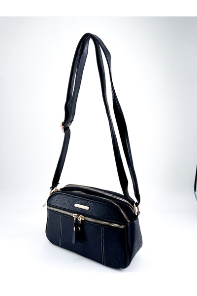 ZuTrenD Women's Black Medium Size Daily Gold Zippered Multi-Section Crossbody Bag