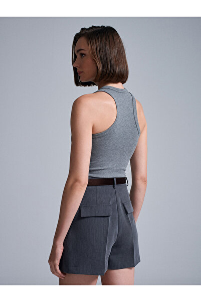 Dilvin 72212 Belted Melange Shorts-Grey