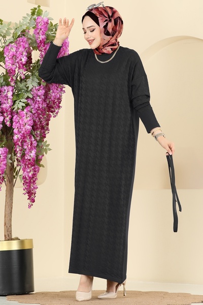 ModaMerve Aksesuar Düğmeli Merserize Elbise 241420TPK1167-MS Siyah