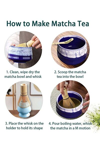 COOYA 4 PCS Matcha Tea Set,Handcrafted Ceramic Bowl,Bamboo Whisk,Scoop Holder,for Matcha Tea Lovers,Blue