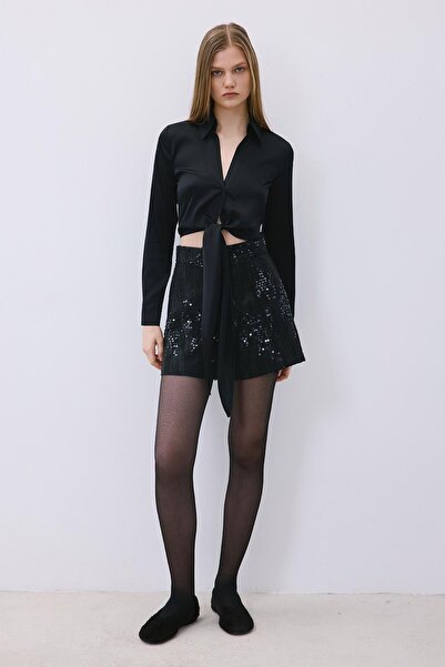 rue Sequin High Waist Black Shorts