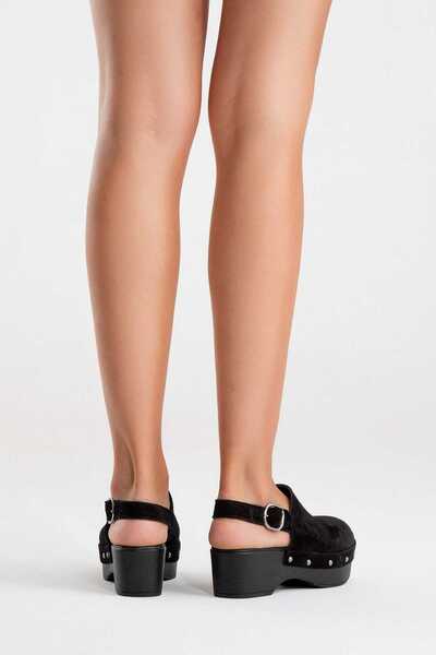 Zeynep Sıradağlı Aliva Women's Leather Clogs Sandals Black Suede