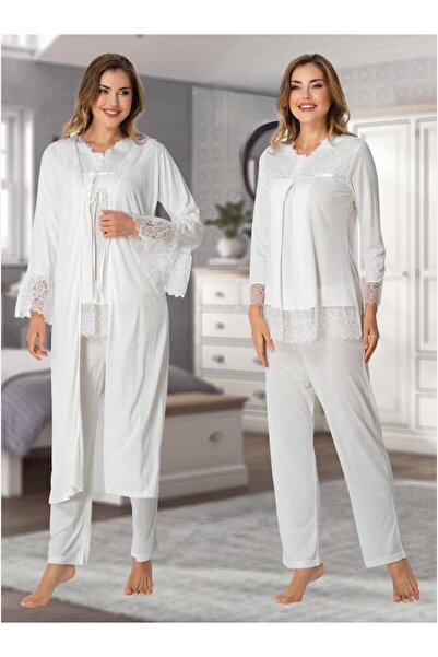 Lohusa Homewear طقم بيجامة نسائي أنيق بتصميم دانتيل مفصل وأكمام طويلة للحوامل...