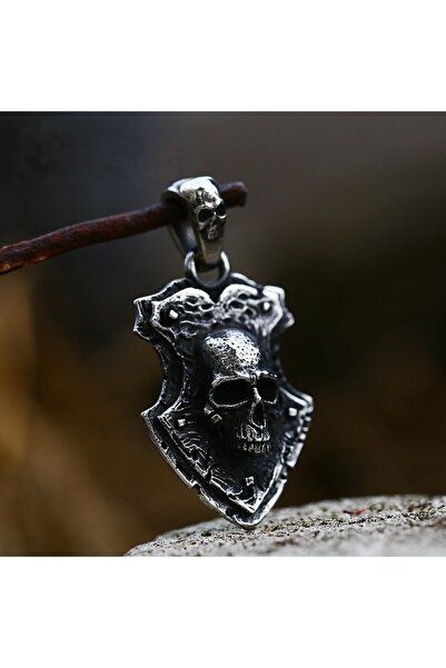 Viking Skull Kurukafa Tasarım S+ Kalite 316L Paslanmaz Kararmaz Çelik Kolye