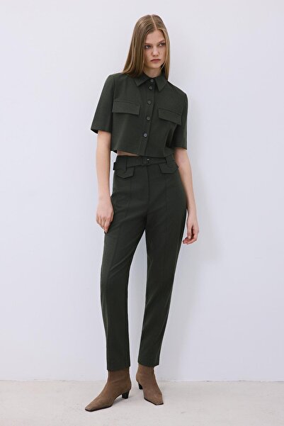 rue Wool Textured Buttoned Khaki Shirt