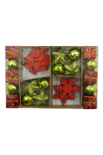 Sofia Store Set de 24 ornamente de brad, de tip Glob, Rosu/ Auriu, din polist...