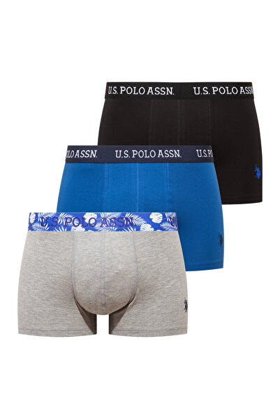U.S. Polo Assn. 80651 Gri Melanj - Saks - Siyah 3 lü Boxer