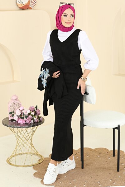 ModaMerve Çiçek Aksesuarlı İkili Takım 9002OZN1046-MS Siyah