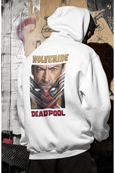 Fuddy Moda Unisex Wolverine Deadpool Back Printed Hooded Sweatshirt, Oversized Movie Themed Hoodie