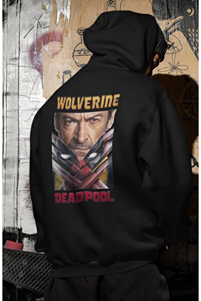 Fuddy Moda Unisex Wolverine Deadpool Back Printed Hooded Sweatshirt, Oversized Movie Themed Hoodie