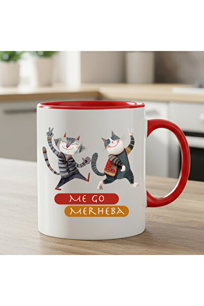 ZERYA Kurdish Red Colored Me Go Merheba Designed Mug - Me Go Merhaba Red Mug