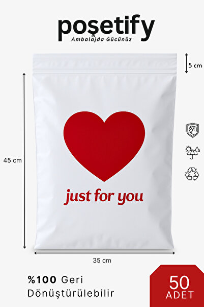 POŞETİFY Just For You Kargo Poşeti 35X45 cm | 50 Adet | Beyaz Cepsiz | Yapışk...