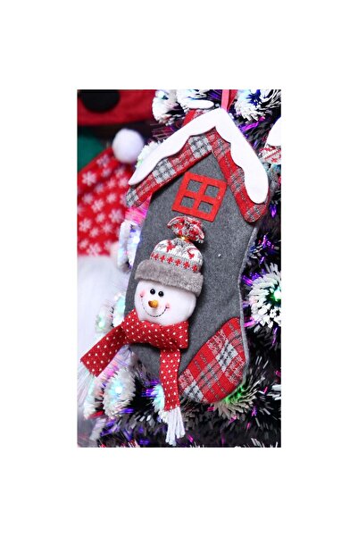 Sofia Store Gift stocking, house model, gray color, snowman print, size 15x30 cm