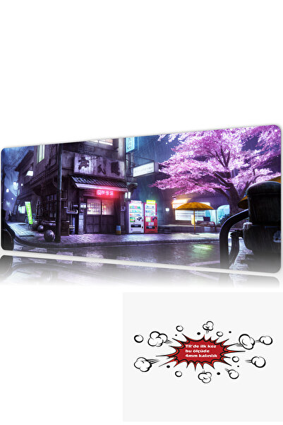 urzuva Neon Rain & Sakura 90x40 4MM Kalınlık Premium Gaming oyuncu mousepad, ...