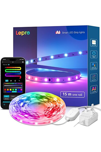 LEPRO شريط إضاءة LED ذكي بألوان قوس قزح بتقنية الذكاء الاصطناعي S1 بطول 15 مترًا