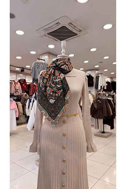 KUQOS Çini Bahçesi Desenli Eşarp Yeşil